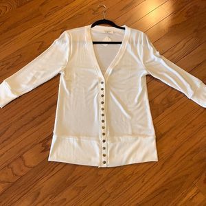 ZENANA XL 3/4 sleeve cardigan white with snap closure.